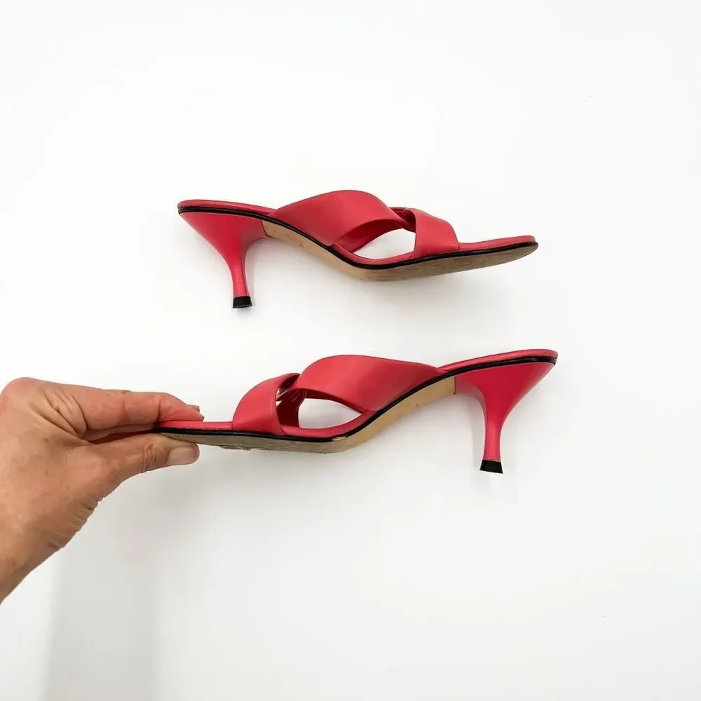 Louis Vuitton Pink Leather Sandals Mules Low Heel 36.5, 6.5